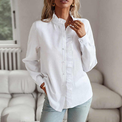 Elvira | Bluse med rysjer og knapper